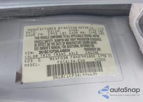 2010 Nissan Versa 1.8S from USA, damaged, VIN 3N1BC1CP3AL446634